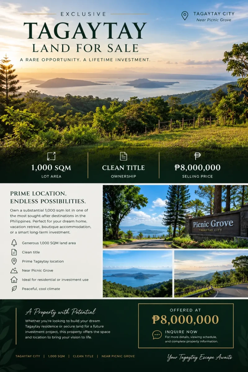 1,000 SQUARE METER TAGAYTAY CITY NEAR PICNIC GROVE
